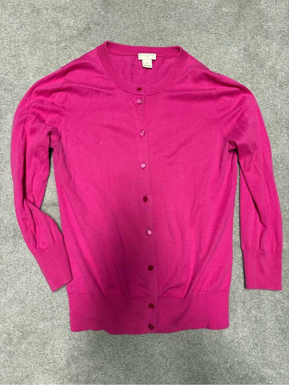 J. Crew Bright Magenta Crewneck Button Clare Cardigan